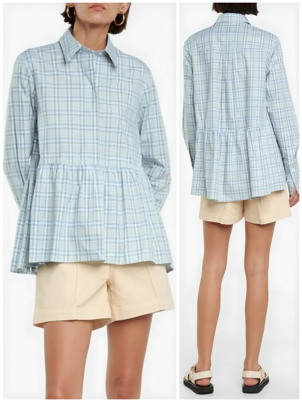 Victoria Victoria Beckham Plaid Checked Peplum Light Green Top, 10